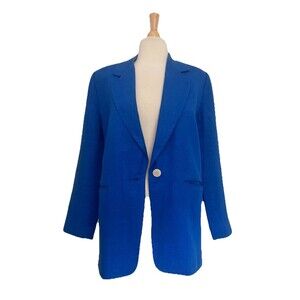 Harve Benard Womens Blazer Sz 8/M Blue Linen One Button Notch Collar Vintage